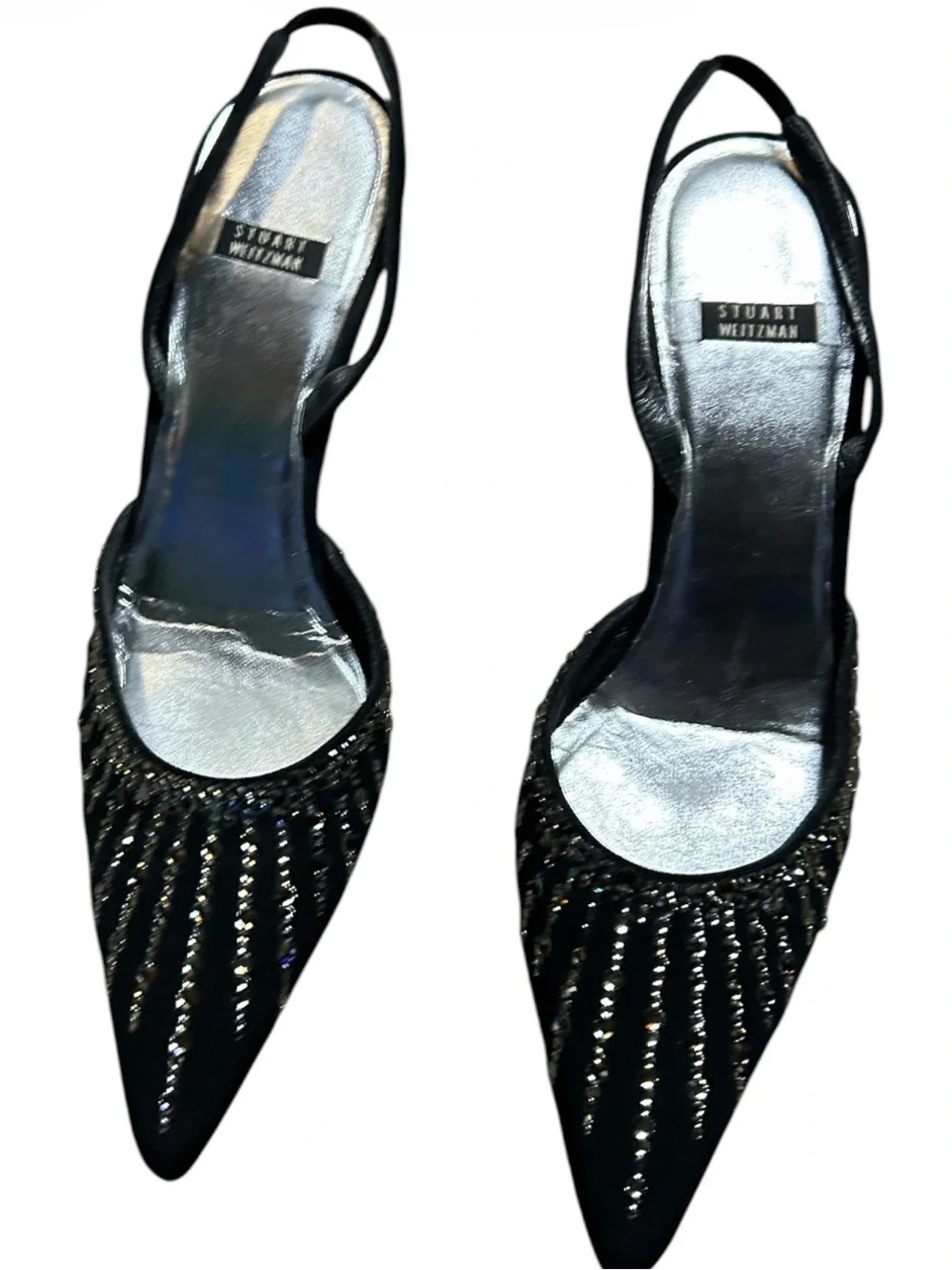 Stuart Whitman Pointed Toe Rhinestone Slingback Pumps Black Size 8B